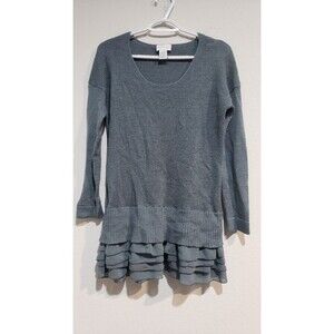 SOFT SURROUNDINGS Tunic Sweater Top Women's S Provence Blue-Grey Knit Ruffle Hem